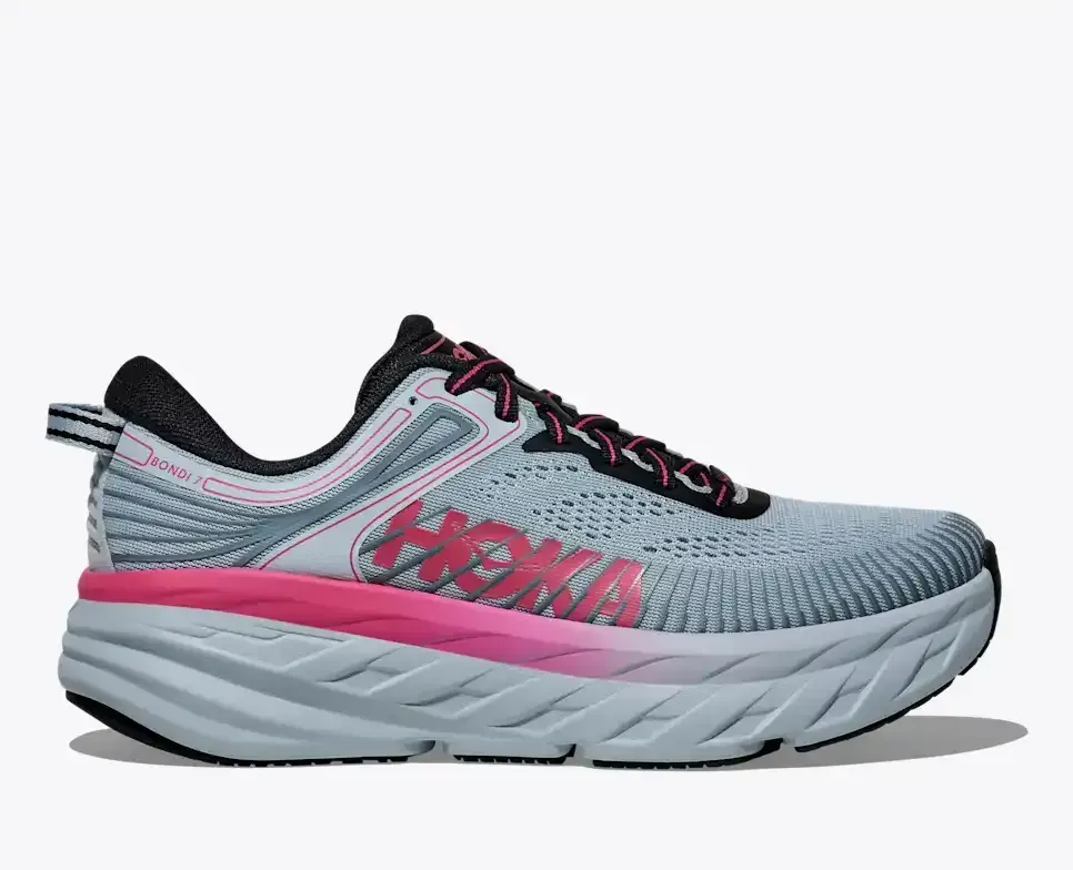 HOKA Bondi 7 Mineral Blue Rhubarb (Women’s) - Women's Running Shoes - front view