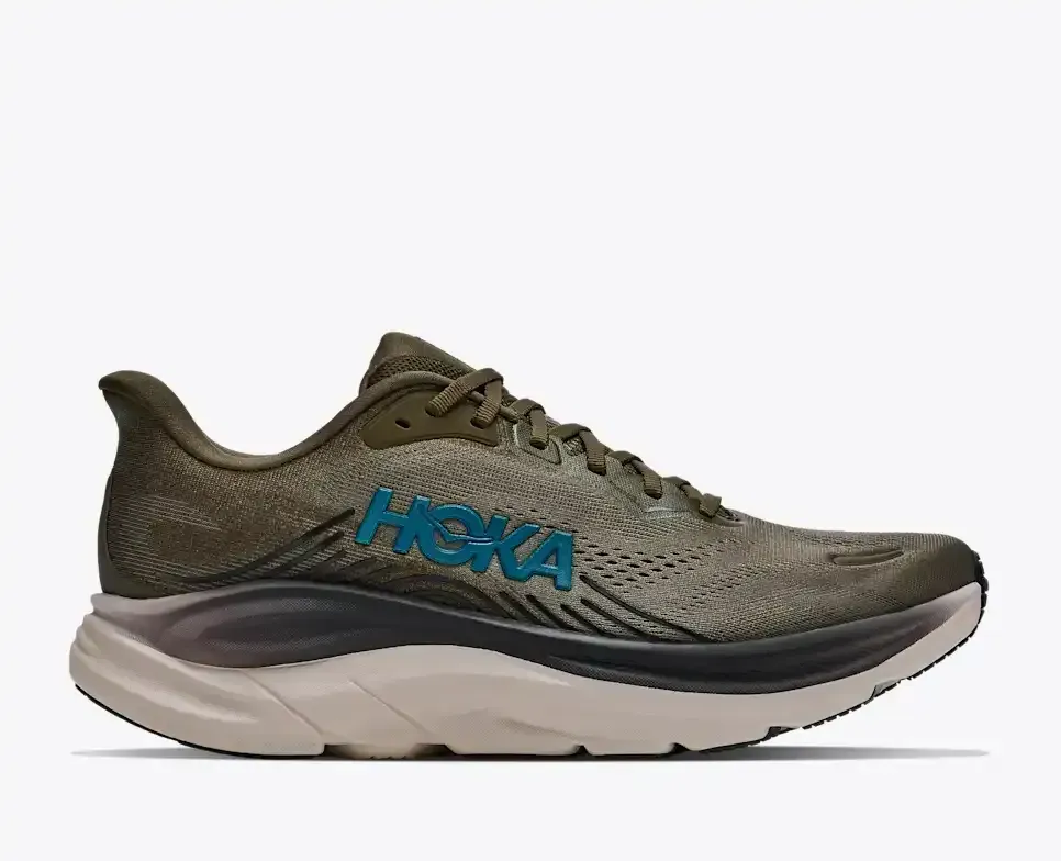 HOKA Clifton 11 Antique Olive River Rock Grey - Men's Road Running Shoes & Trainers - front view