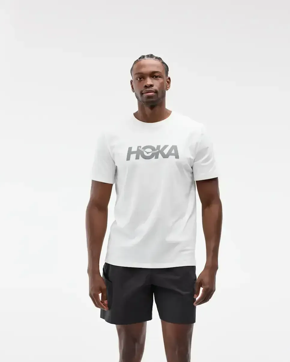 HOKA Core Logo Graphic Tee White - Men's Running Clothing & Gear - front view