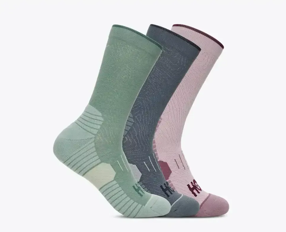 HOKA Crew Run Sock 3-Pack Rosemary/Faded Navy/Lilac Cream - Men's Best Selling HOKA Running Shoes - front view