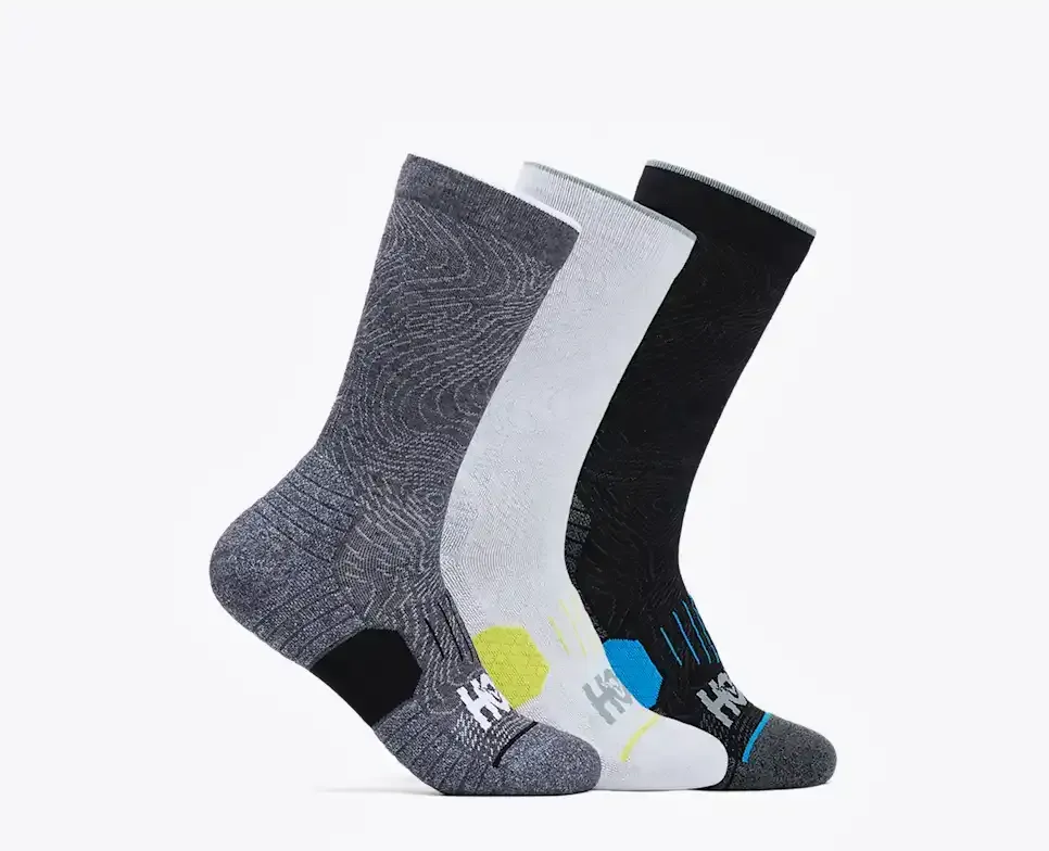 HOKA Crew Run Sock 3-Pack White/Black/Grey - Men's HOKA Exclusives - front view