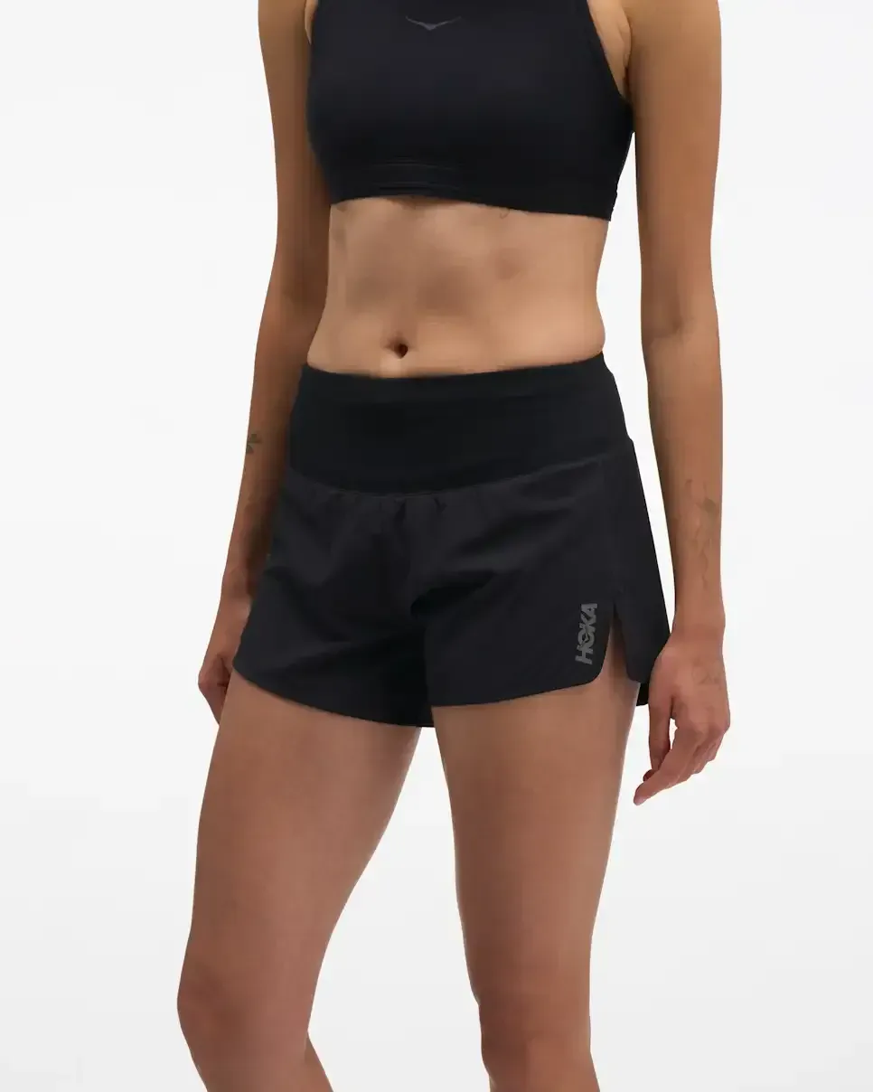 HOKA Glide Short MR 3.5” Brief Black (Women’s) - Ladies Running Shorts, Leggings & Trousers - front view