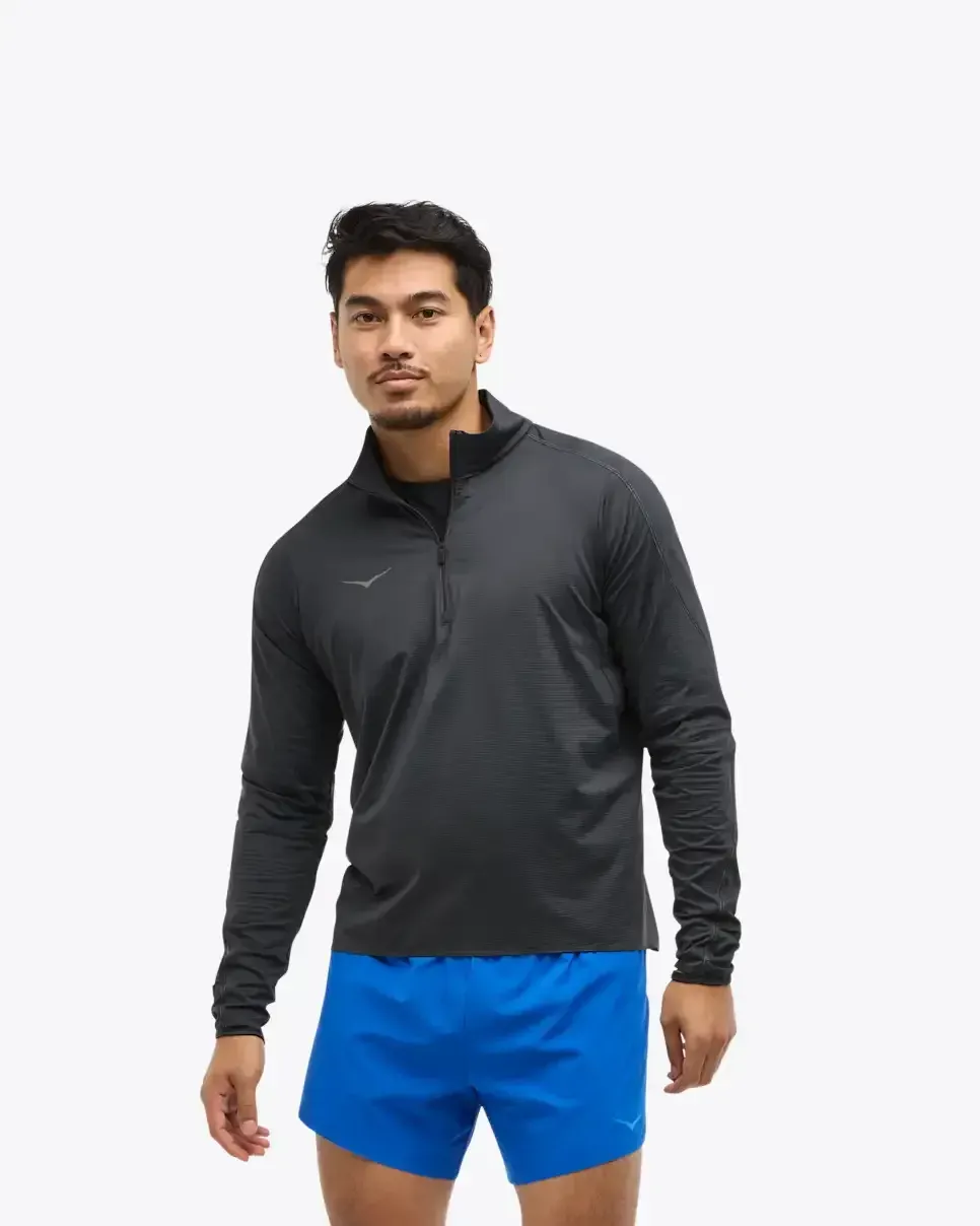 HOKA GlideTech Quarter Zip Black - Men's Running Clothing & Gear - front view