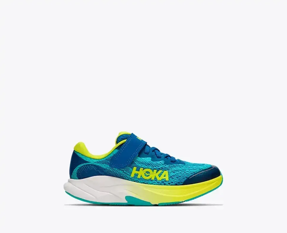 HOKA Rincon 4 Electric Aqua Neon Citrus (Little Kids) - Dad & Me - front view