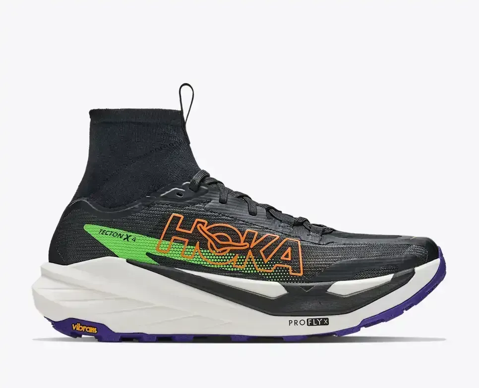 HOKA Tecton X 4 Black Neon Green - Men's Running Shoes & Trainers - front view